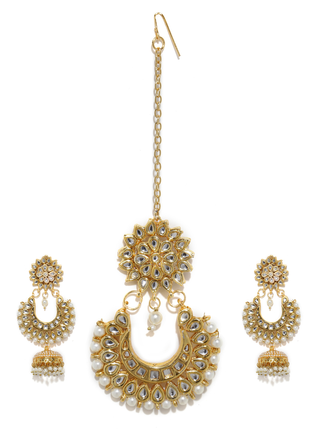 White Gold-Plated Stone-Studded Jewellery Set