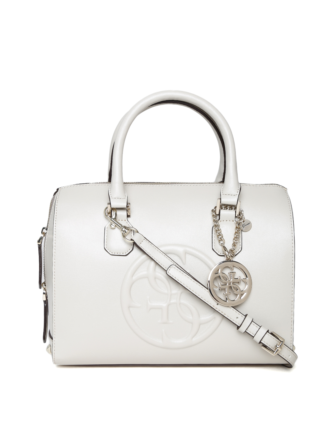 GUESS Light Grey Logo Embossed Handbag with Sling Strap
