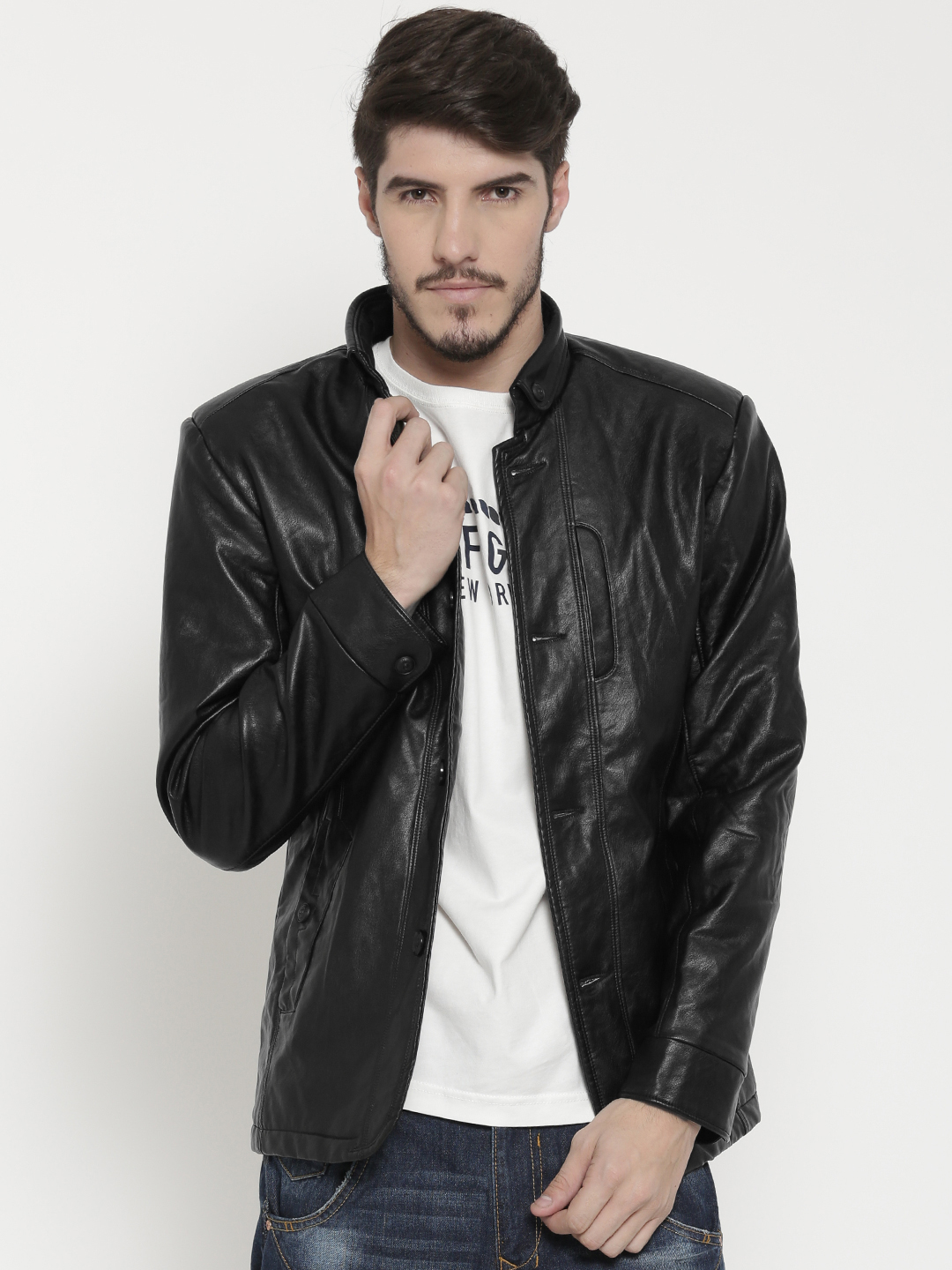 Buy Fort Collins Maroon Faux Leather Jacket - Jackets for Men 1632560 |  Myntra