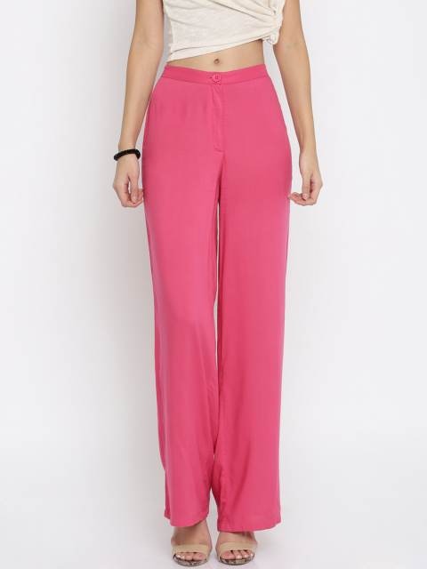 Global Desi Women Pink Solid Wide Leg Fit Palazzos
