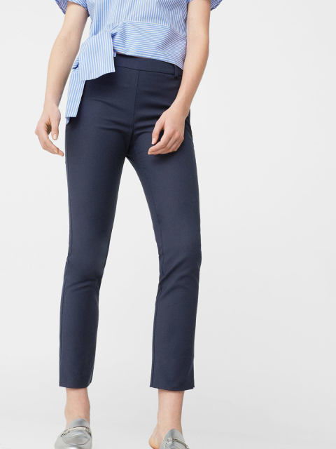 Buy Wishful By W Women Navy Blue Regular Fit Solid Cropped Trousers   Trousers for Women 2271389  Myntra
