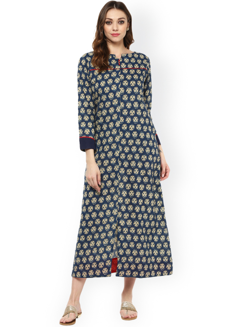 Indigo printed midi dress by Empress Pitara | The Secret Label