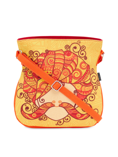 HAQEEBA Yellow & Orange Printed Sling Bag