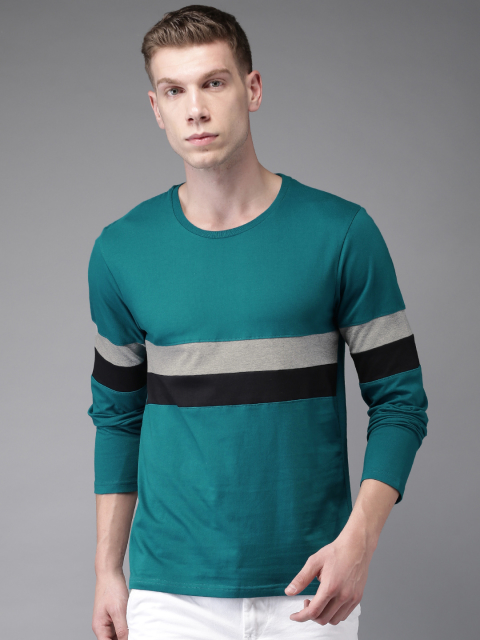 HERE&NOW Men Teal Green Solid Round Neck T-shirt