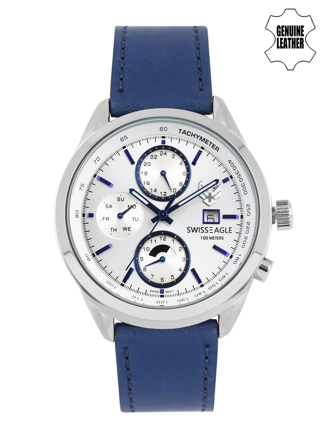 Swiss Eagle Men White Chronograph Watch SE-9093LS-SS-03