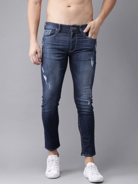 Moda Rapido Men Ankle Length Skinny Fit Mid-Rise Low Distress Blue Jeans