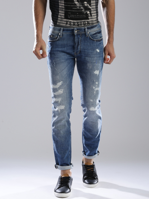 GAS Men Blue Albert Simple Slim Fit Low-Rise Mildly Distressed Jeans