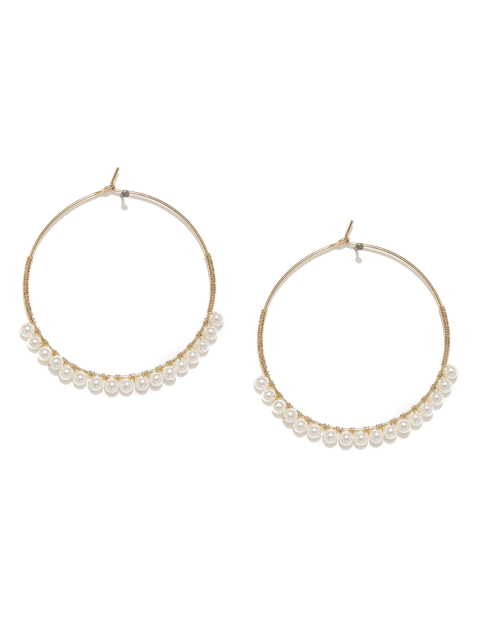 Accessorize Gold-Toned & White Classic Hoop Earrings