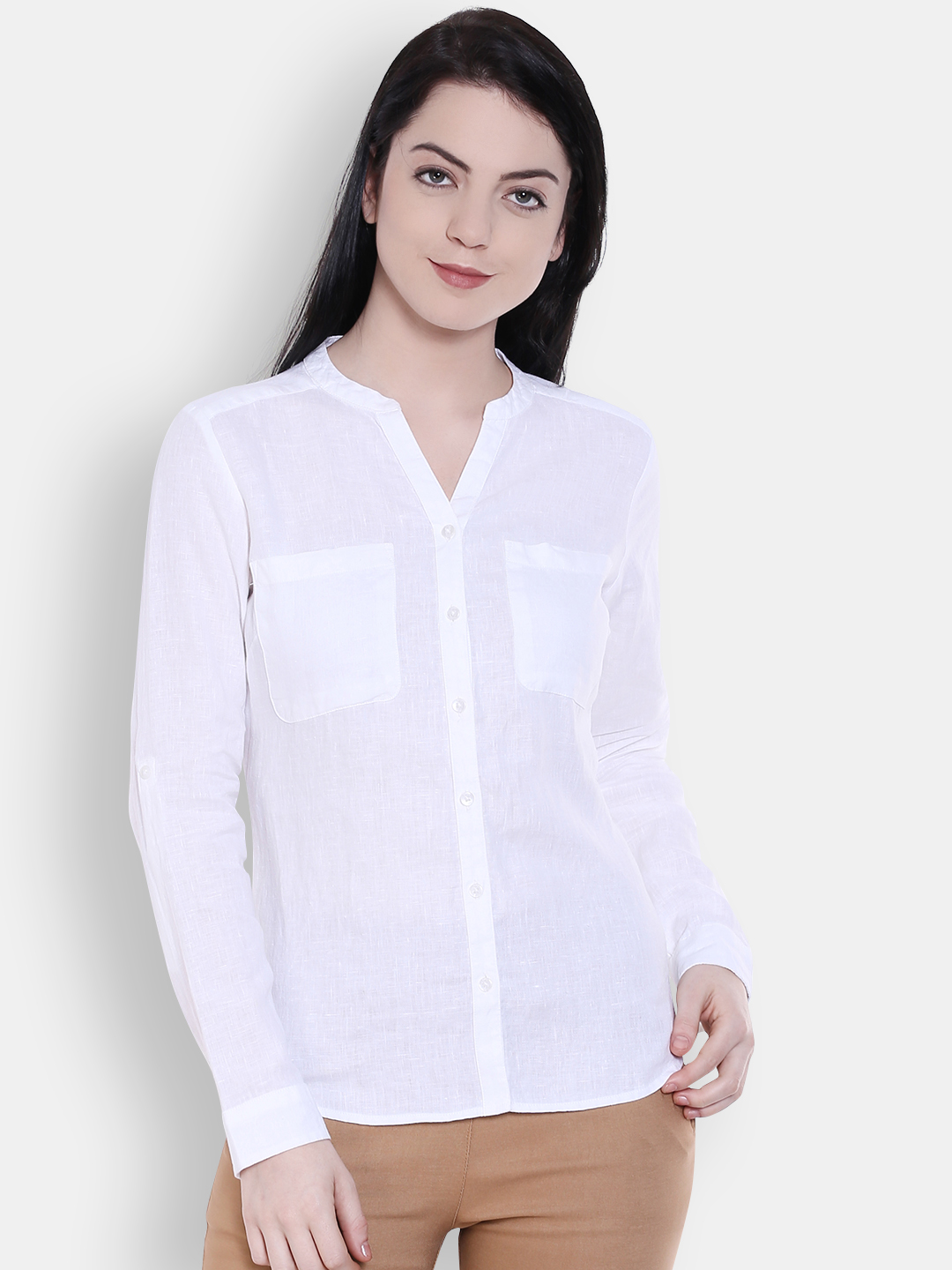 Allen Solly Woman White Solid Casual Shirt