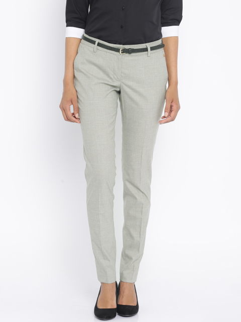 Park Avenue Women Grey Solid Tapered Fit Formal Trousers
