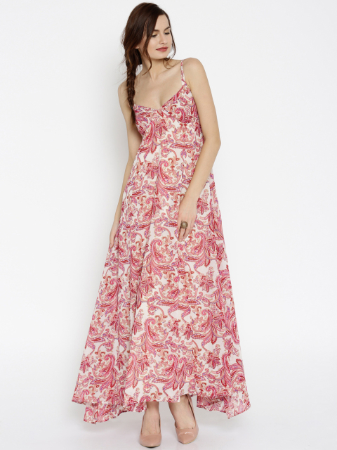 SASSAFRAS Women Pink & Beige Printed Maxi Dress