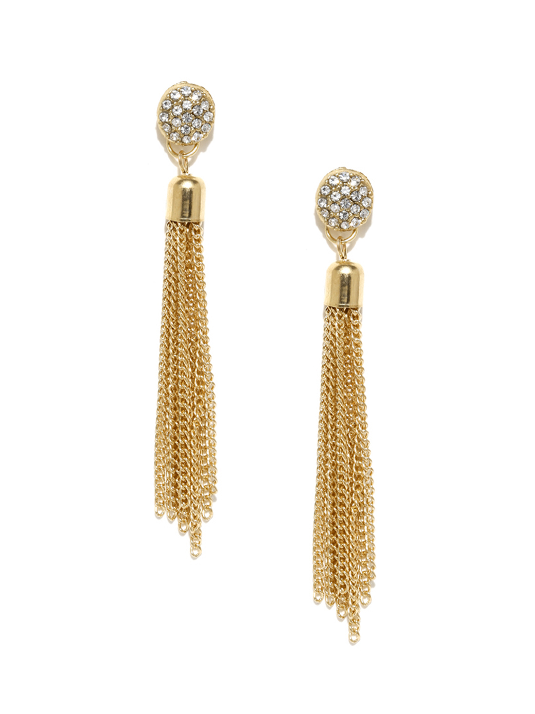 ToniQ Gold-Toned Stone-Studded Tasseled Drop Earrings