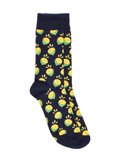 The Bro Code Men Navy & Yellow Patterned Above Ankle-Length Socks