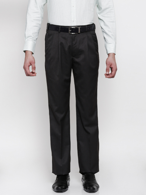 Park Avenue Men Coffee Brown Comfort Straight Fit Self Design Formal Trousers