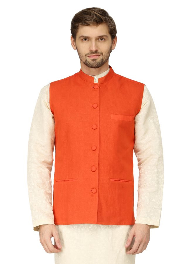 Mayank Modi Orange Reversible Nehru Jacket