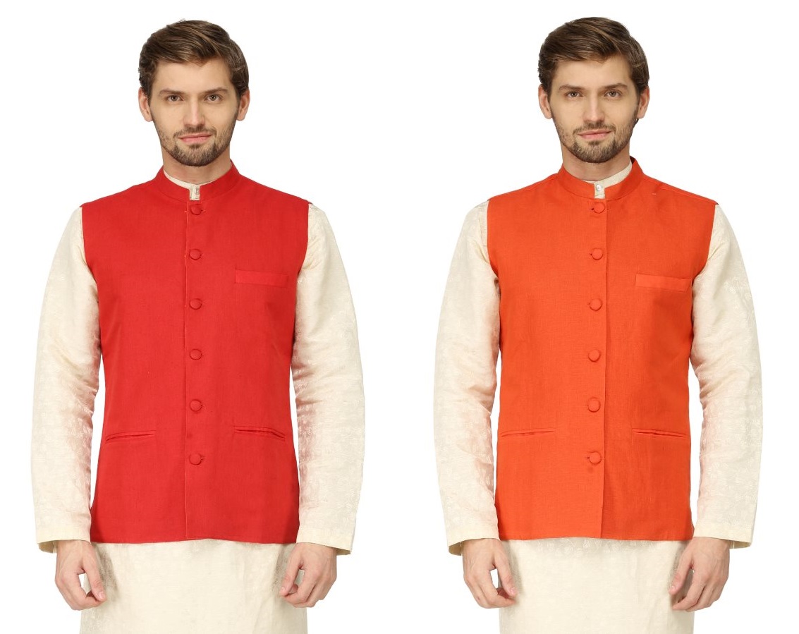 Mayank Modi Orange Reversible Nehru Jacket