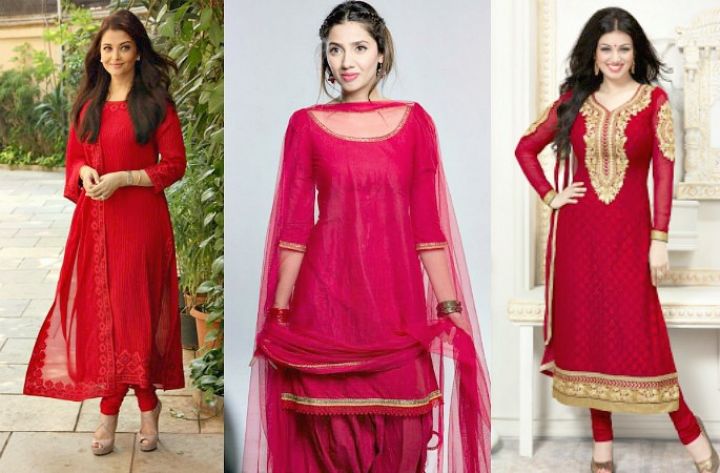 go beautifully red with these beautiful salwar suits and patiala with tone on tone