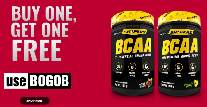 Use Code BOGOB and get one absolutely free with purchasing one BCAA supplement at Shapers Online store.  Improve your shape with best-ever BCAA, we only use transparent and effective ingredients in our products. Visit https://www.getshapers.com/product/bc