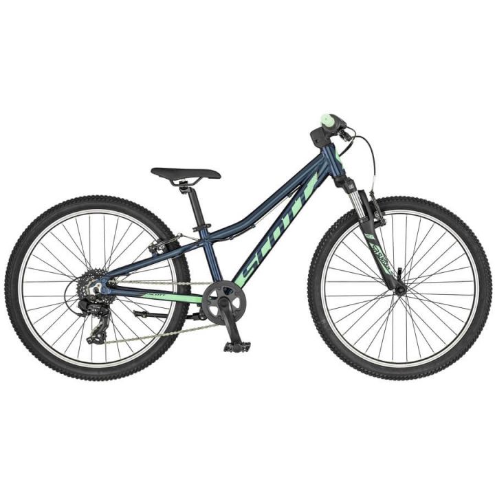 Cool colors, reliable components, and low weight make the 2019 SCOTT Contessa 24 kids\' mountain bike an excellent value on and off the trail.